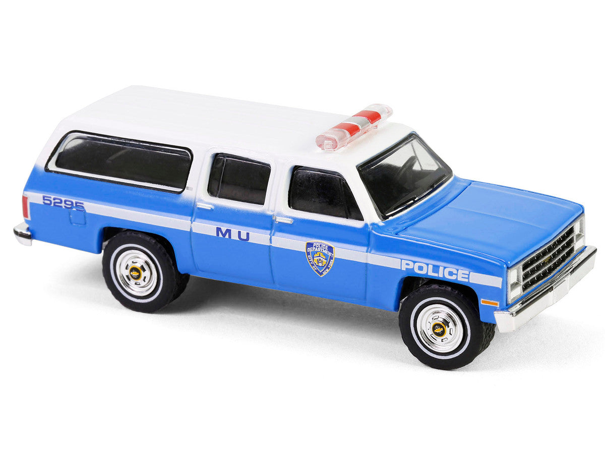 1990 Chevrolet Suburban K2500 Scottsdale "NYPD (New York City Police Department)" Blue with White Top "Hot Pursuit" Series 46 1/64 Diecast Model Car by Greenlight-1