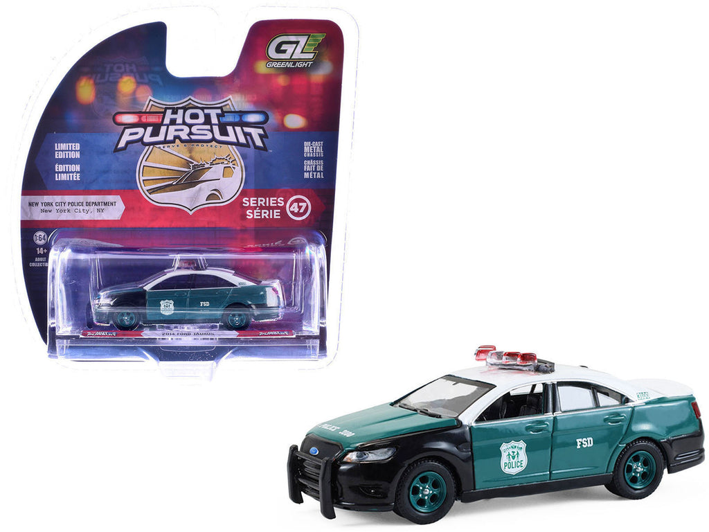 2014 Ford Taurus "New York Police Department (NYPD) Vintage Tribute Livery" Green and Black with White Top "Hot Pursuit" Series 47 1/64 Diecast Model Car by Greenlight-3