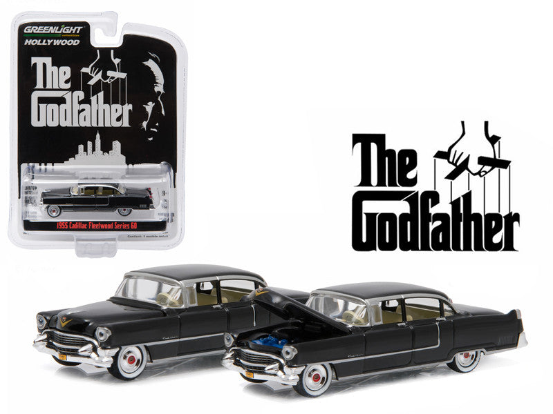 1955 Cadillac Fleetwood Series 60 Black "The Godfather" (1972) Movie "Hollywood Series" Release 14 1/64 Diecast Model Car by Greenlight-0