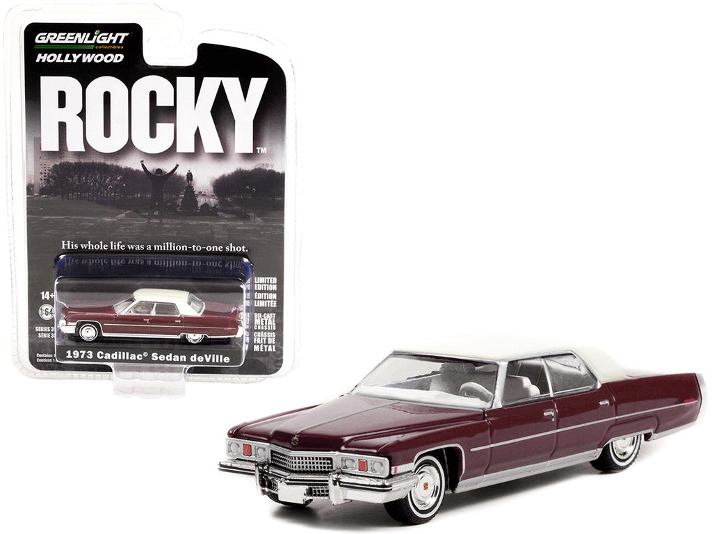 1973 Cadillac Sedan DeVille Burgundy with White Top "Rocky" (1976) Movie "Hollywood Series" Release 35 1/64 Diecast Model Car by Greenlight-0