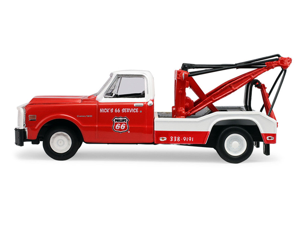 1971 Chevrolet C-30 Dually Wrecker Tow Truck "Phillips 66" Red with White Top "Dually Drivers" Series 17 1/64 Diecast Model Car by Greenlight-0