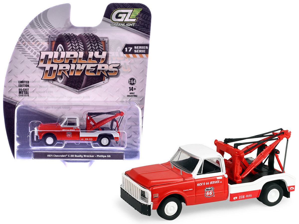 1971 Chevrolet C-30 Dually Wrecker Tow Truck "Phillips 66" Red with White Top "Dually Drivers" Series 17 1/64 Diecast Model Car by Greenlight-4