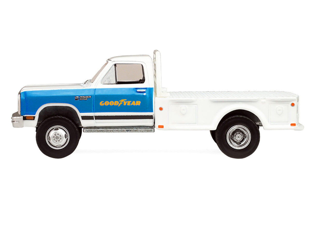 1981 Dodge Ram W350 Power Ram Dually Flatbed Truck "Goodyear" White with Blue Sides "Dually Drivers" Series 17 1/64 Diecast Model Car by Greenlight-1