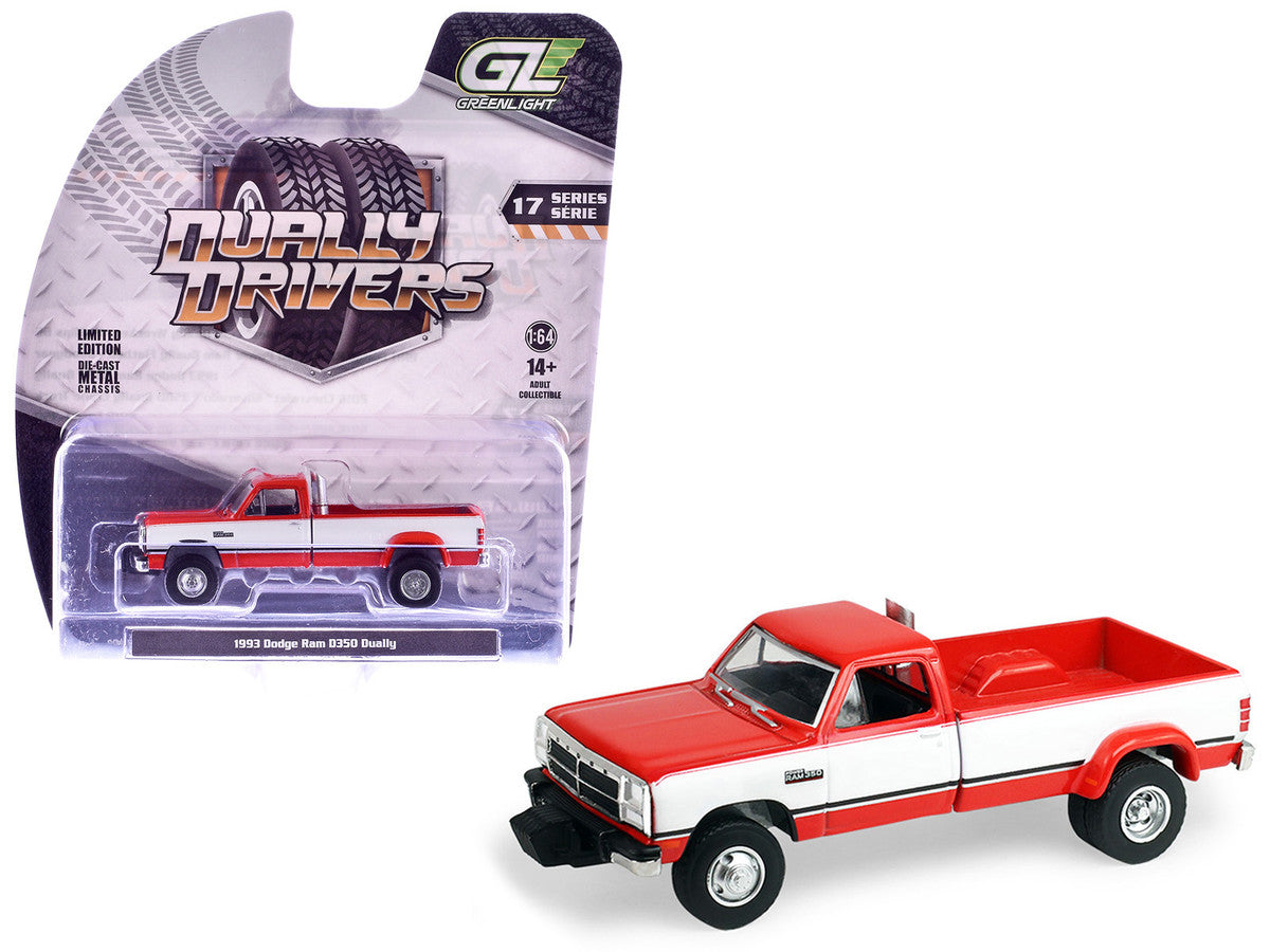 1993 Dodge Ram D350 Dually Red and White with Exhaust with Bumper Weights "Dually Drivers" Series 17 1/64 Diecast Model Car by Greenlight-4