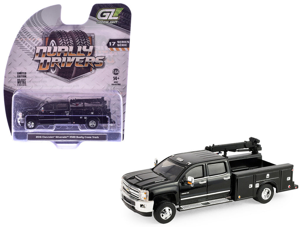 2016 Chevrolet Silverado 3500 Dually Crane Truck Black "Dually Drivers" Series 17 1/64 Diecast Model Car by Greenlight-4