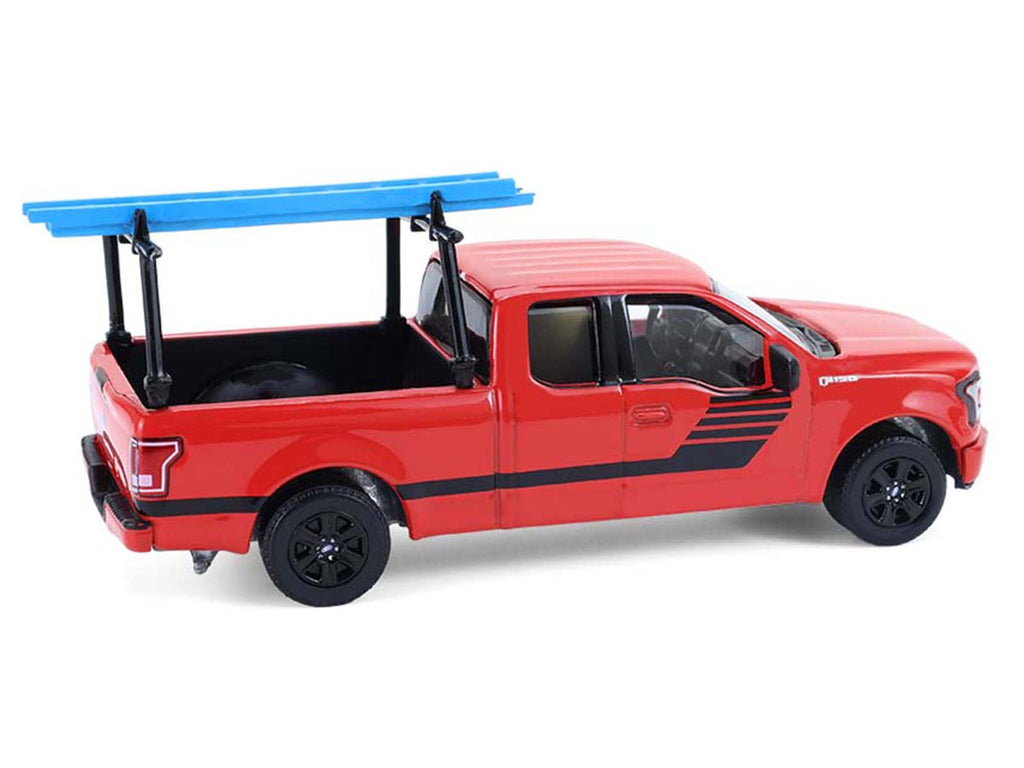 2015 Ford F-150 Pickup Truck with Ladder Rack Red with Black Stripes "Down on the Farm" Series 11 1/64 Diecast Model by Greenlight-2
