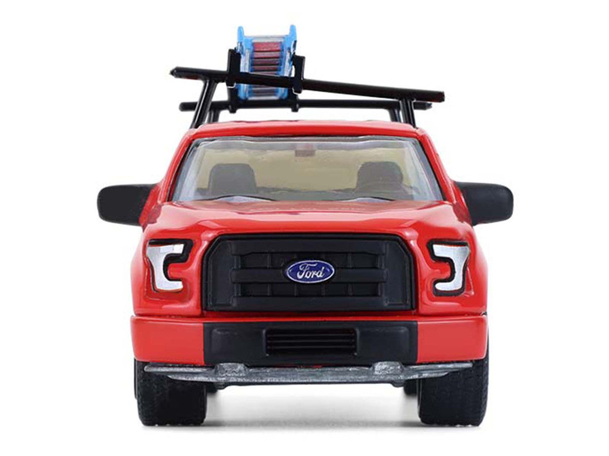 2015 Ford F-150 Pickup Truck with Ladder Rack Red with Black Stripes "Down on the Farm" Series 11 1/64 Diecast Model by Greenlight-3