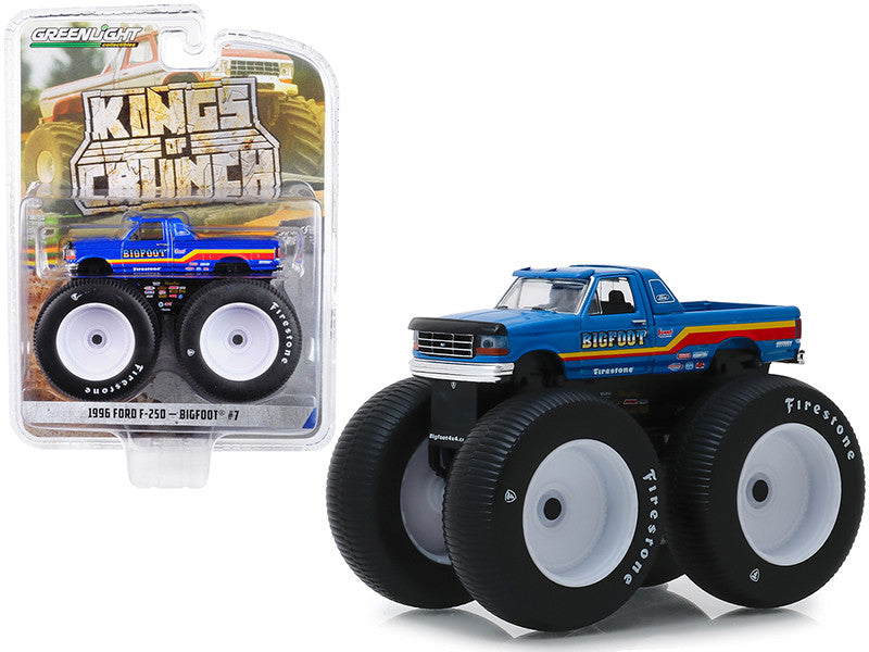 1996 Ford F-250 Monster Truck "Bigfoot #7" Metallic Blue with Stripes "Kings of Crunch" Series 5 1/64 Diecast Model Car by Greenlight-0