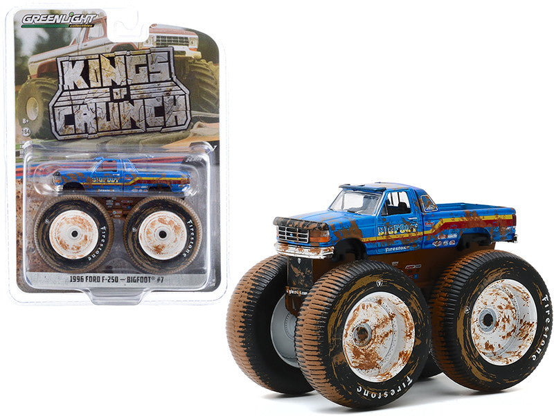 1996 Ford F-250 Monster Truck "Bigfoot #7" Blue (Dirty Version) "Kings of Crunch" Series 7 1/64 Diecast Model Car by Greenlight-0