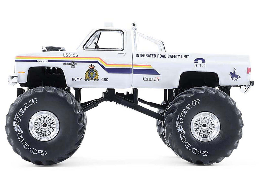 1986 Chevrolet Silverado Monster Truck "Royal Canadian Mounted Police" White with Stripes "Kings of Crunch - Hot Pursuit" Special Edition 1/64 Diecast Model Car by Greenlight-3