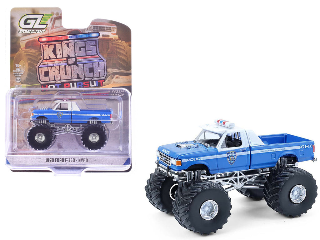 1990 Ford F-350 Monster Truck "NYPD (New York Police Department)" Blue with White Top "Kings of Crunch - Hot Pursuit" Special Edition 1/64 Diecast Model Car by Greenlight-4