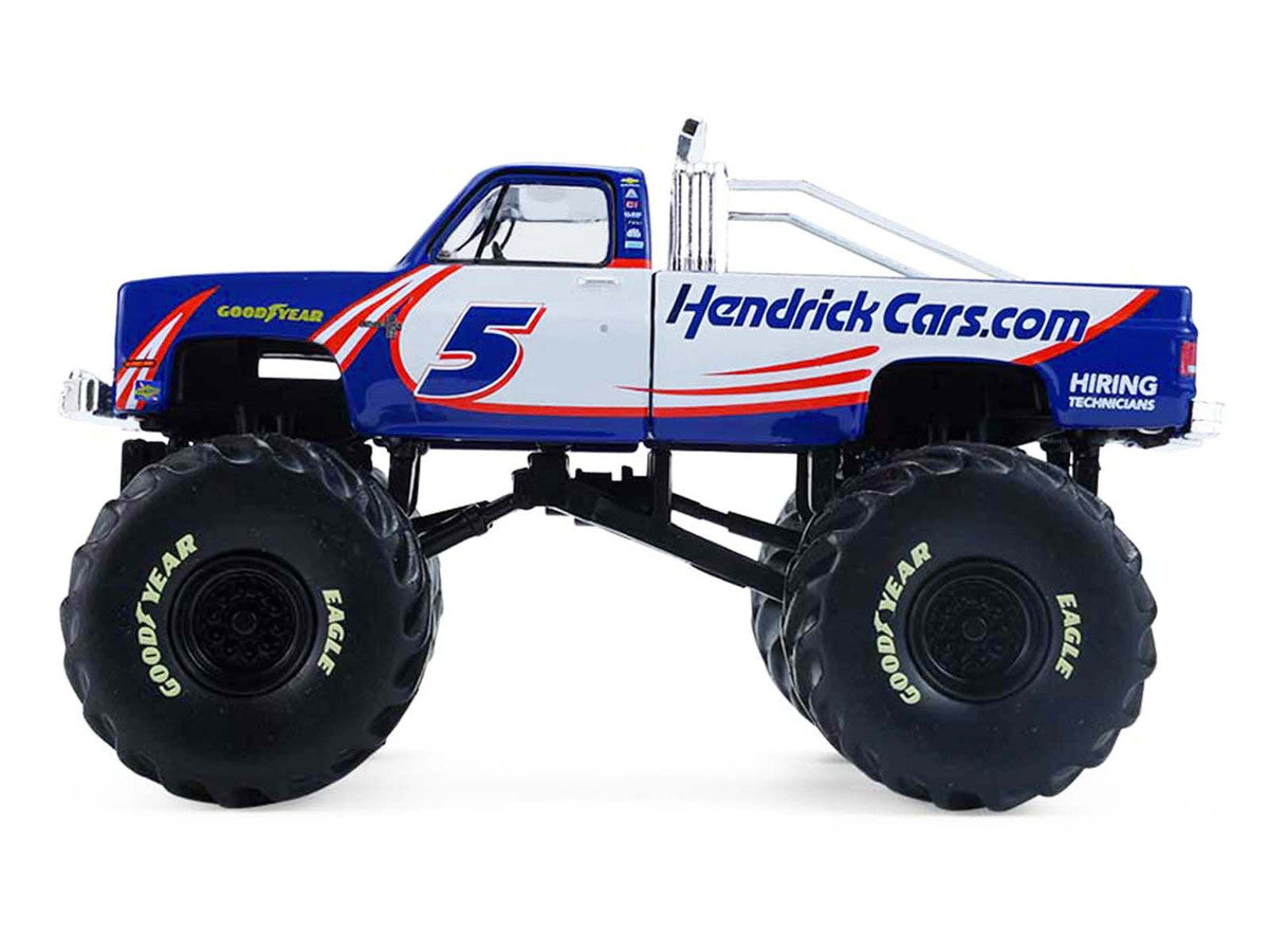 1981 Chevrolet K20 Monster Truck #5 "HendrickCars.com" Blue and White with Graphics "Kings of Crunch - Hendrick Motorsports Tribute" Special Edition 1/64 Diecast Model Car by Greenlight-1