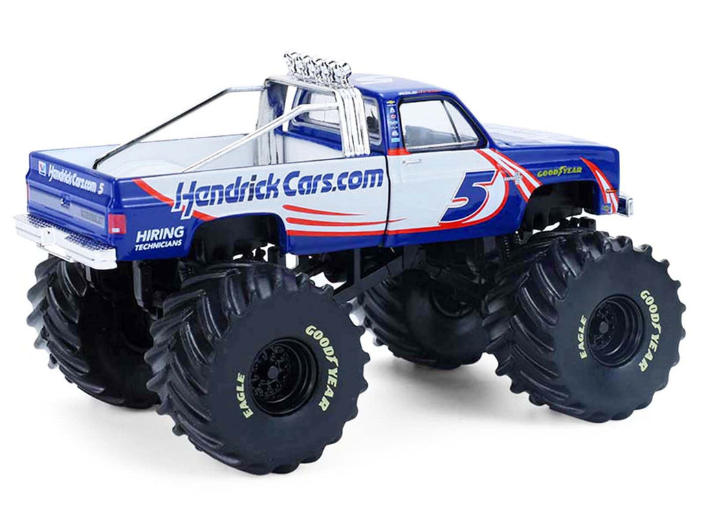 1981 Chevrolet K20 Monster Truck #5 "HendrickCars.com" Blue and White with Graphics "Kings of Crunch - Hendrick Motorsports Tribute" Special Edition 1/64 Diecast Model Car by Greenlight-2