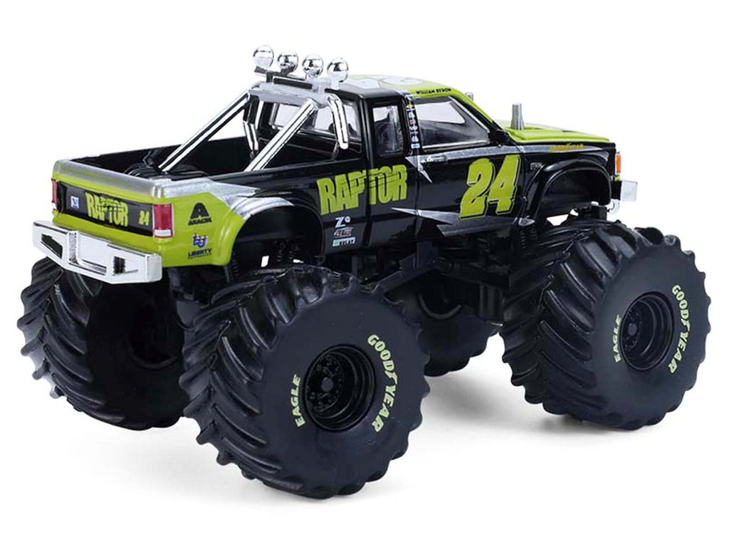 1986 Chevrolet S10 Monster Truck #24 "Raptor" Black and Green with Graphics "Kings of Crunch - Hendrick Motorsports Tribute" Special Edition 1/64 Diecast Model Car by Greenlight-2