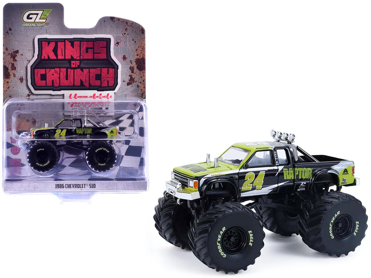 1986 Chevrolet S10 Monster Truck #24 "Raptor" Black and Green with Graphics "Kings of Crunch - Hendrick Motorsports Tribute" Special Edition 1/64 Diecast Model Car by Greenlight-0