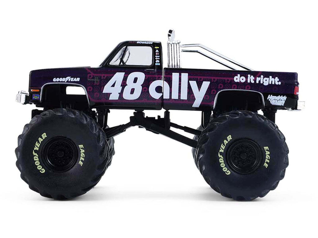 1984 Chevrolet Silverado Monster Truck #48 "Ally" Black and Purple with Graphics "Kings of Crunch - Hendrick Motorsports Tribute" Special Edition 1/64 Diecast Model Car by Greenlight-1