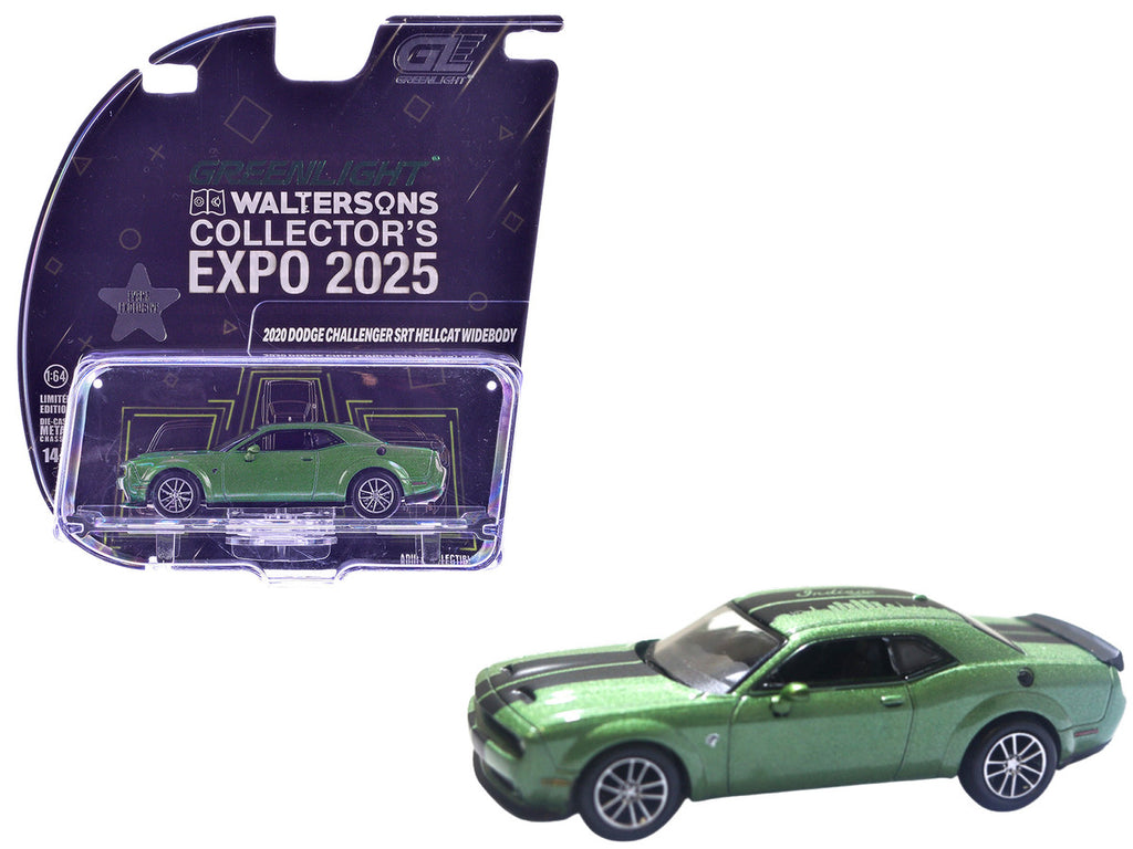 2020 Dodge Challenger SRT Hellcat Widebody F8 Green Metallic with Black Indiana Stripes "2025 Greenlight Waltersons Collector's Expo Exclusive" 1/64 Diecast Model Car by Greenlight-2