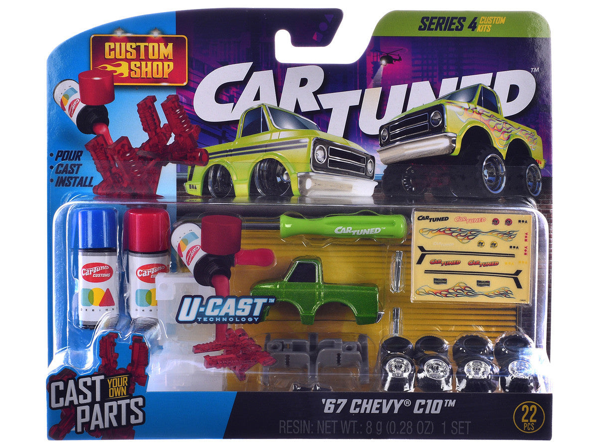 1969 Pontiac GTO Purple Metallic and 1967 Chevrolet C10 Pickup Truck Green Metallic "Custom Shop" 2 Car Set Diecast Model Cars by CarTuned-3