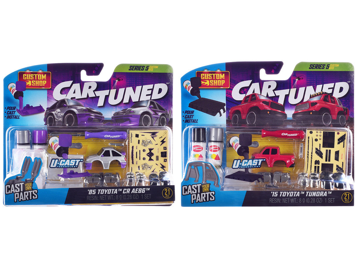 1985 Toyota CR AE86 Silver Metallic and 2015 Toyota Tundra Pickup Truck Red "Custom Shop" Series #5 Set of 2 Cars Diecast Model Cars by CarTuned-4