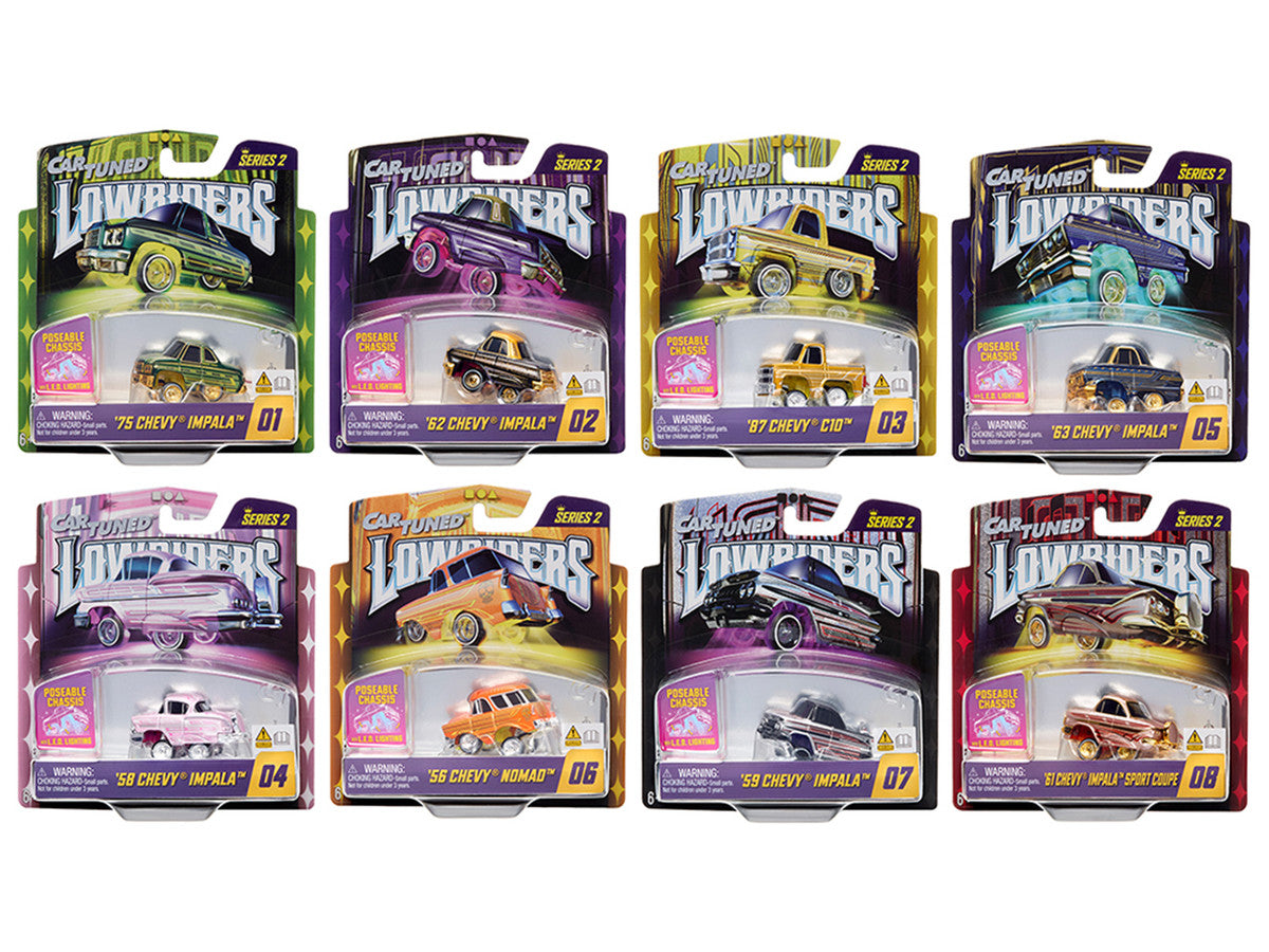 "Lowriders Show Glow" Series 2 Set of 8 Pieces Diecast Model Cars by CarTuned-0