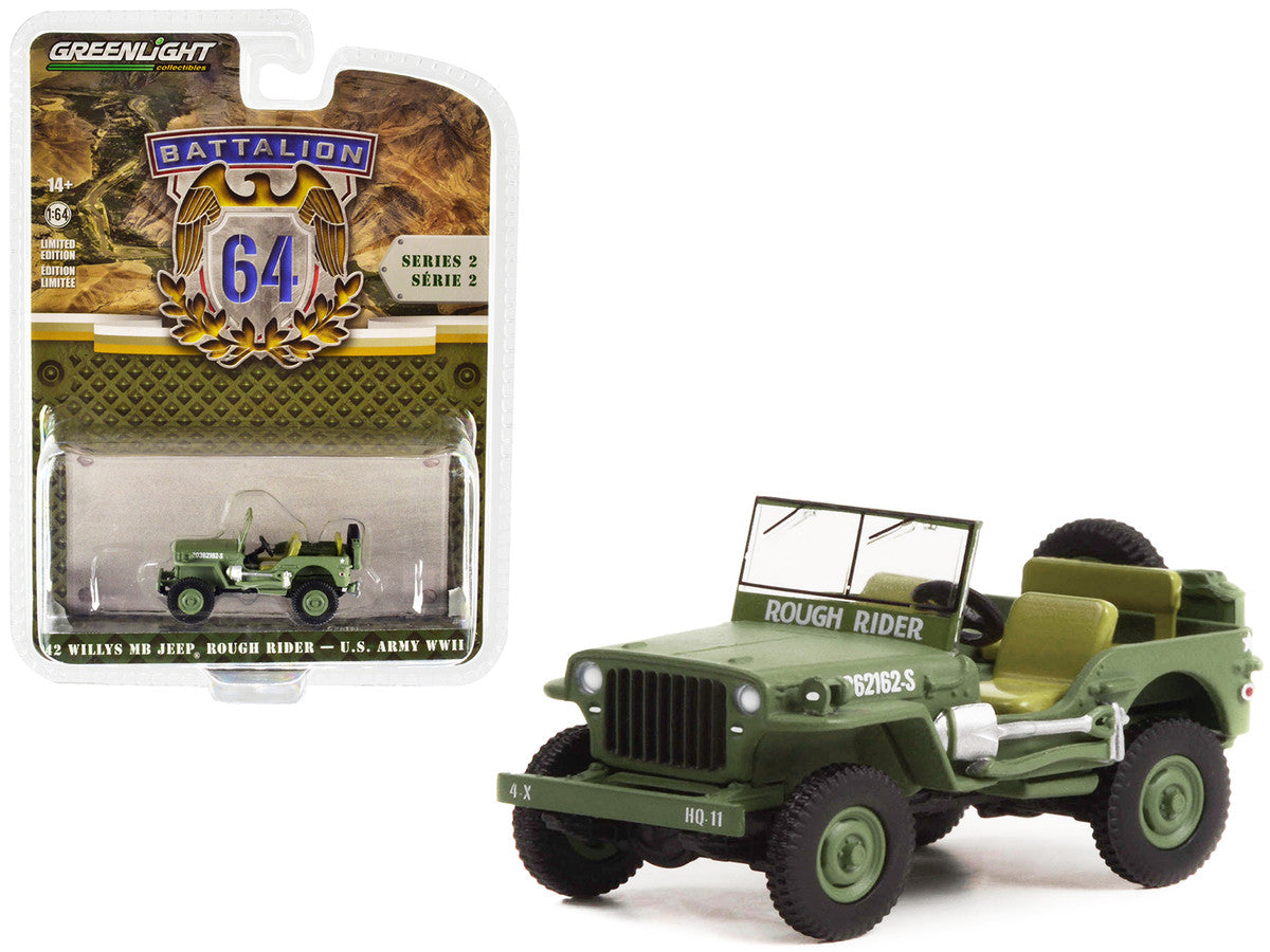 1942 Willys MB Jeep #20362162-S Green "U.S. Army World War II - Rough Rider" "Battalion 64" Release 2 1/64 Diecast Model Car by Greenlight-0