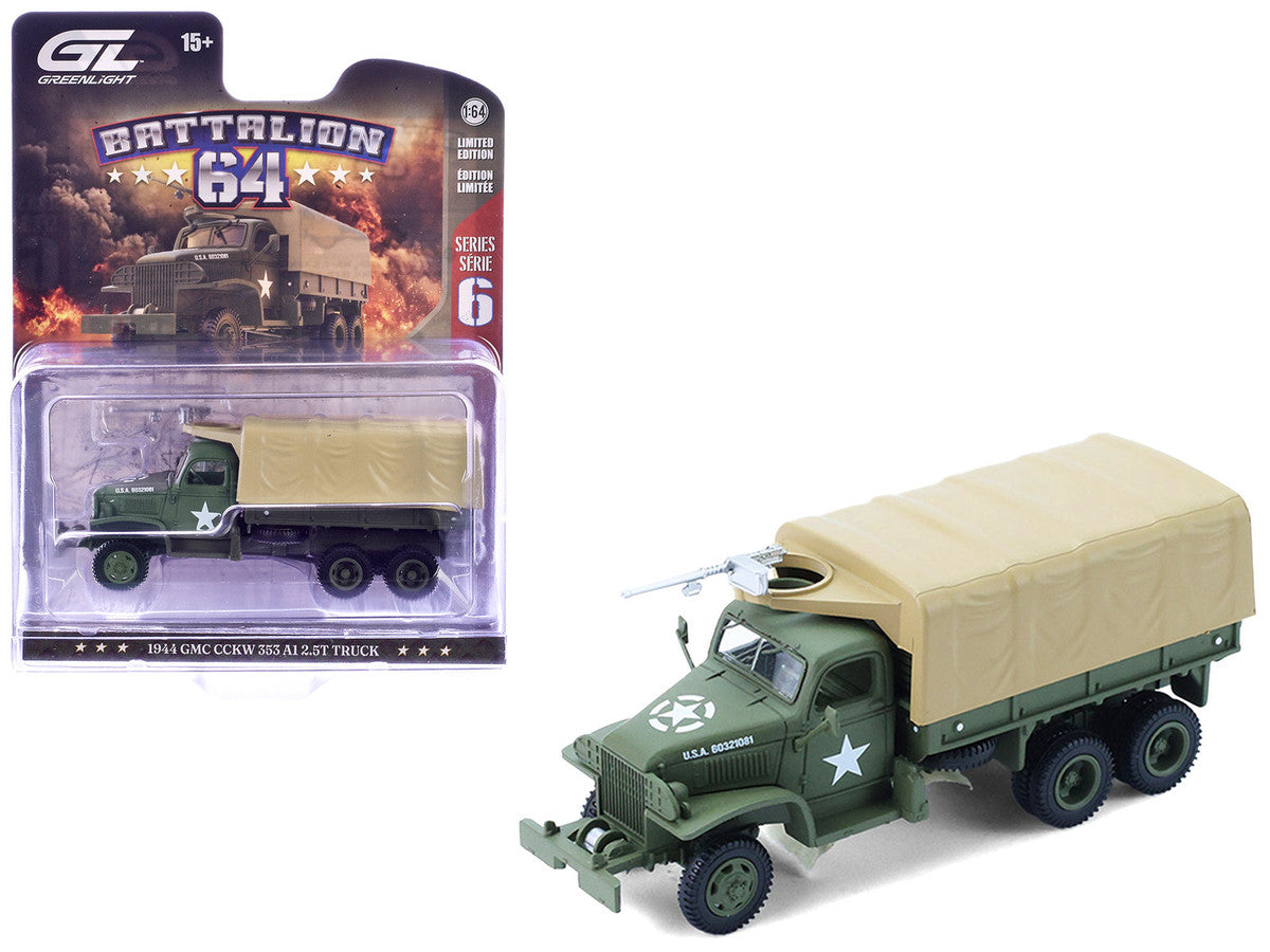 1944 GMC CCKW 353 A1 2.5T Truck "U.S. Army - WWII" Olive Drab with Tan Top "Battalion 64" Series 6 1/64 Diecast Model Car by Greenlight-4