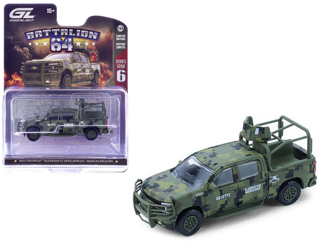2021 Chevrolet Silverado LT Trail Boss Z71 Truck "Mexican Military" Green Digital Camouflage "Battalion 64" Series 6 1/64 Diecast Model Car by Greenlight-4