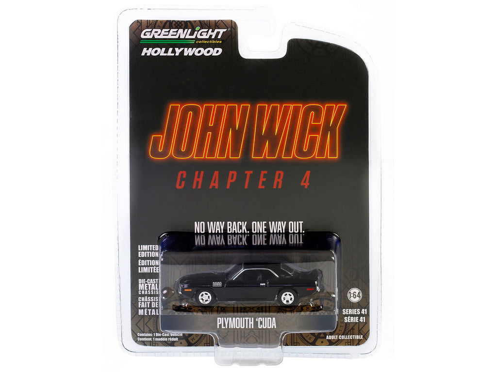 Plymouth Barracuda Black "John Wick: Chapter 4" (2023) Movie "Hollywood Series" Release 41 1/64 Diecast Model Car by Greenlight-1