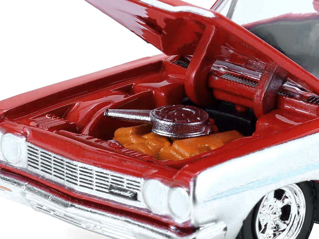 1964 Chevrolet Biscayne Lowrider Silver Metallic and Red Two-Tone "California Lowriders" Series 7 1/64 Diecast Model Car by Greenlight-3