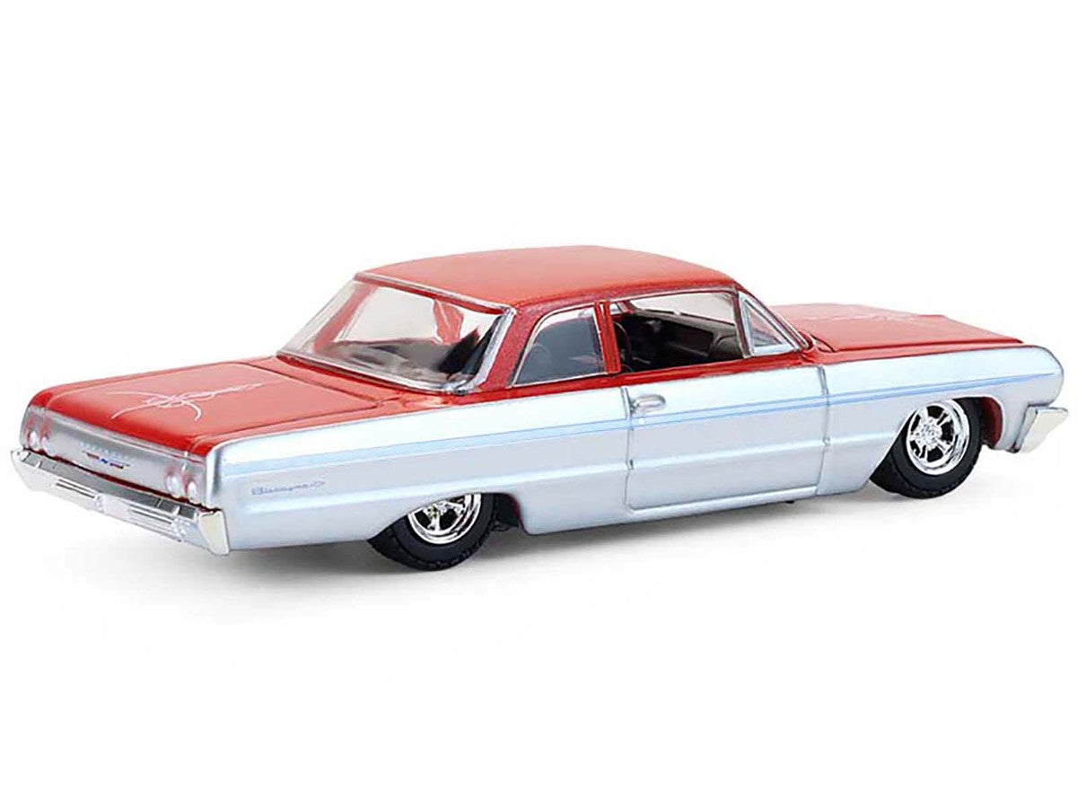 1964 Chevrolet Biscayne Lowrider Silver Metallic and Red Two-Tone "California Lowriders" Series 7 1/64 Diecast Model Car by Greenlight-0
