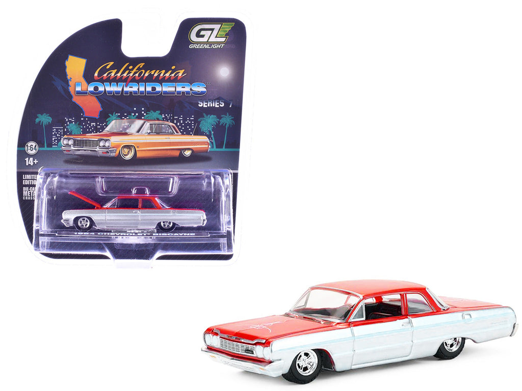 1964 Chevrolet Biscayne Lowrider Silver Metallic and Red Two-Tone "California Lowriders" Series 7 1/64 Diecast Model Car by Greenlight-4