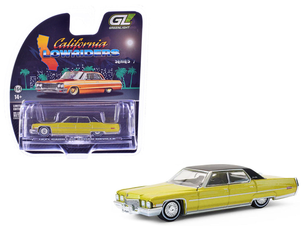 1971 Cadillac Sedan Deville Lowrider Gold Metallic with Black Top "California Lowriders" Series 7 1/64 Diecast Model Car by Greenlight-4