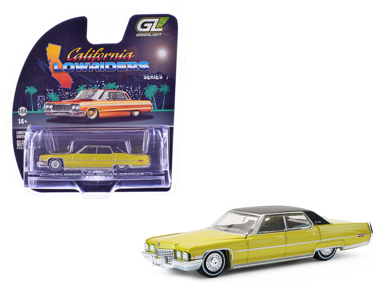 1971 Cadillac Sedan Deville Lowrider Gold Metallic with Black Top "California Lowriders" Series 7 1/64 Diecast Model Car by Greenlight-4