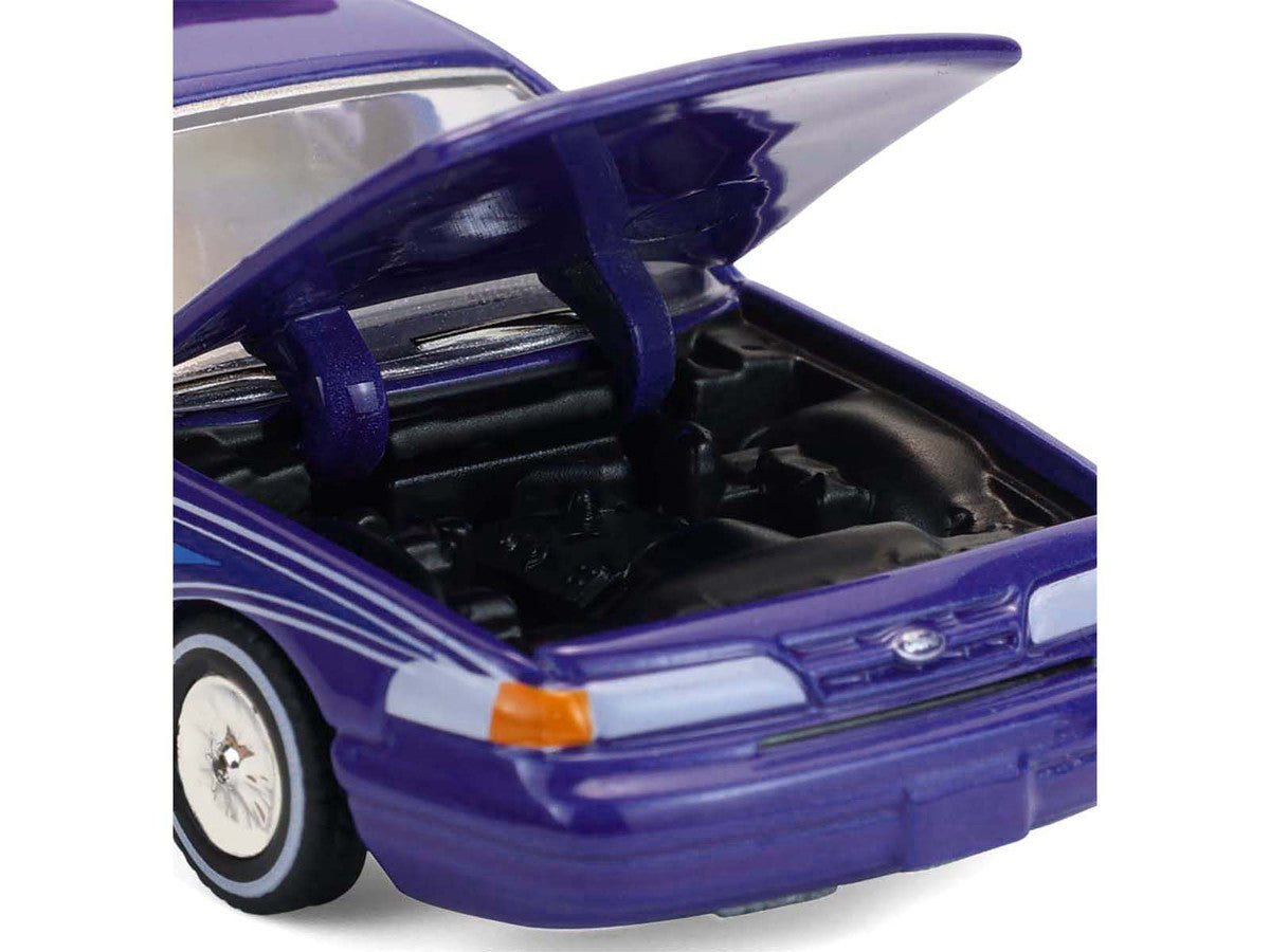 1992 Ford Crown Victoria Lowrider Blue with Graphics and Lightbar "California Lowriders" Series 7 1/64 Diecast Model Car by Greenlight-1