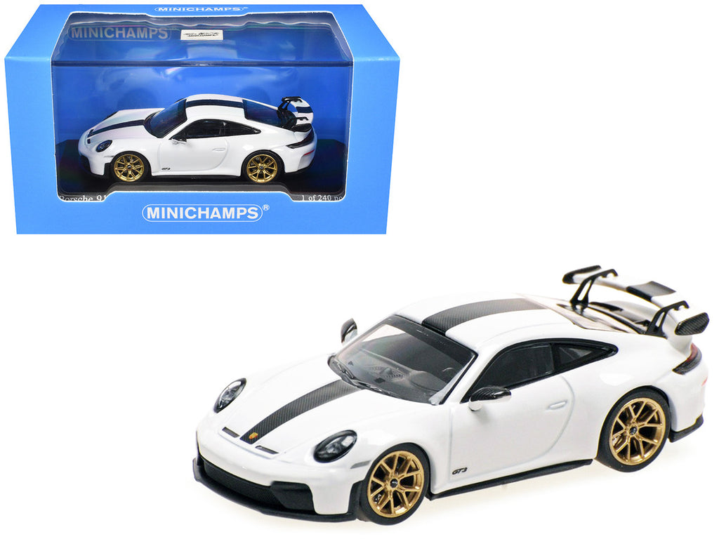 2025 Porsche 911 (992.2) GT3 Weissach Package White with Carbon Stripe Limited Edition to 240 pieces Worldwide 1/64 Diecast Model Car by Minichamps-0