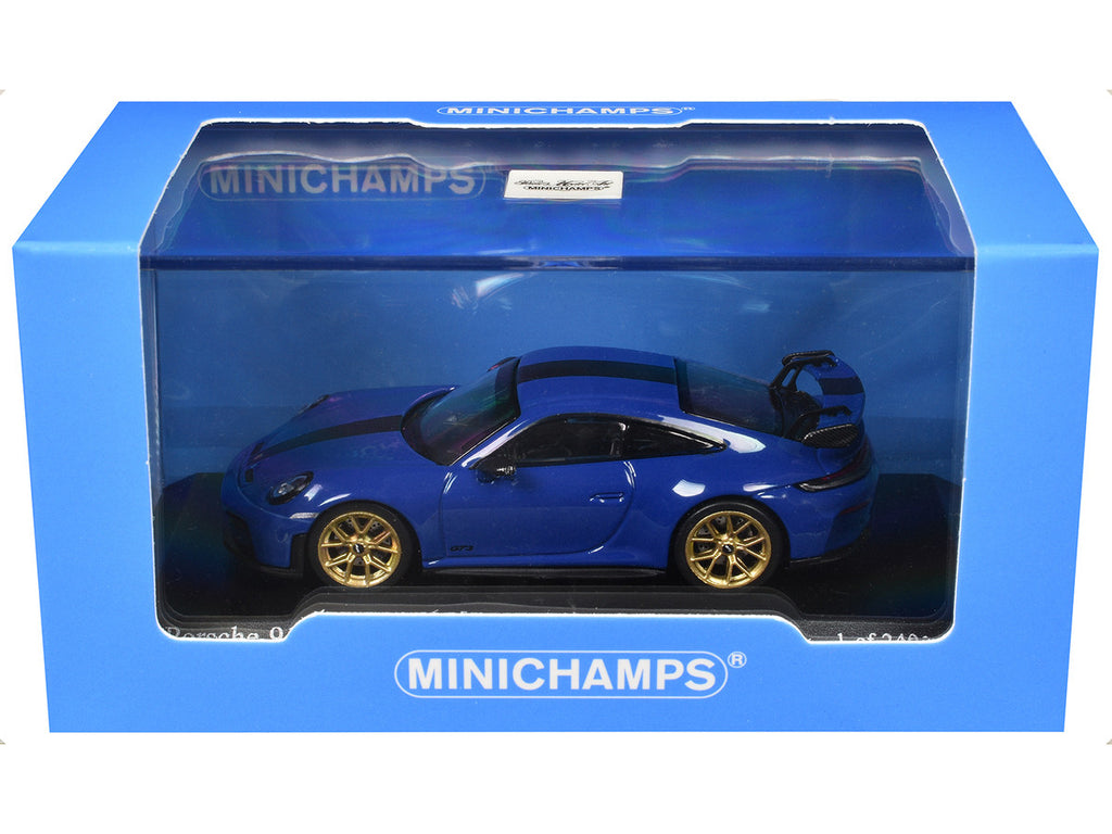 2025 Porsche 911 (992.2) GT3 Weissach Package Blue with Carbon Stripe Limited Edition to 240 pieces Worldwide 1/64 Diecast Model Car by Minichamps-2