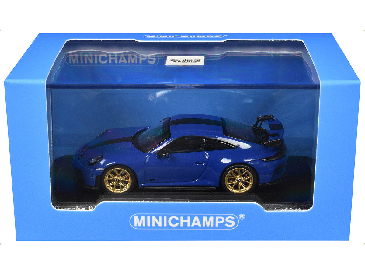2025 Porsche 911 (992.2) GT3 Weissach Package Blue with Carbon Stripe Limited Edition to 240 pieces Worldwide 1/64 Diecast Model Car by Minichamps-2