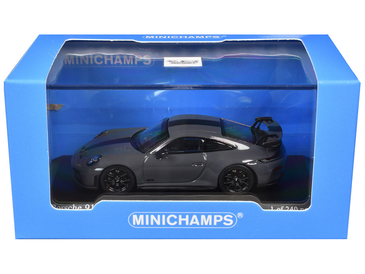 2025 Porsche 911 (992.2) GT3 Weissach Package Gray with Carbon Stripe Limited Edition to 240 pieces Worldwide 1/64 Diecast Model Car by Minichamps-2