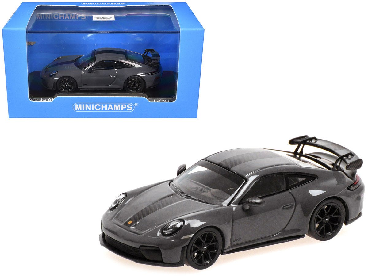 2025 Porsche 911 (992.2) GT3 Weissach Package Gray with Carbon Stripe Limited Edition to 240 pieces Worldwide 1/64 Diecast Model Car by Minichamps-0