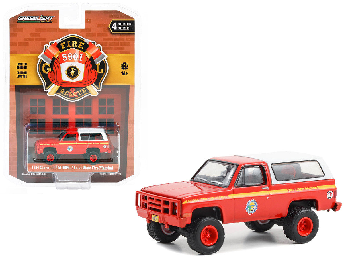 1984 Chevrolet M1009 Red with White Camper Shell "Alaska State Fire Marshal" "Fire & Rescue" Series 4 1/64 Diecast Model Car by Greenlight-0