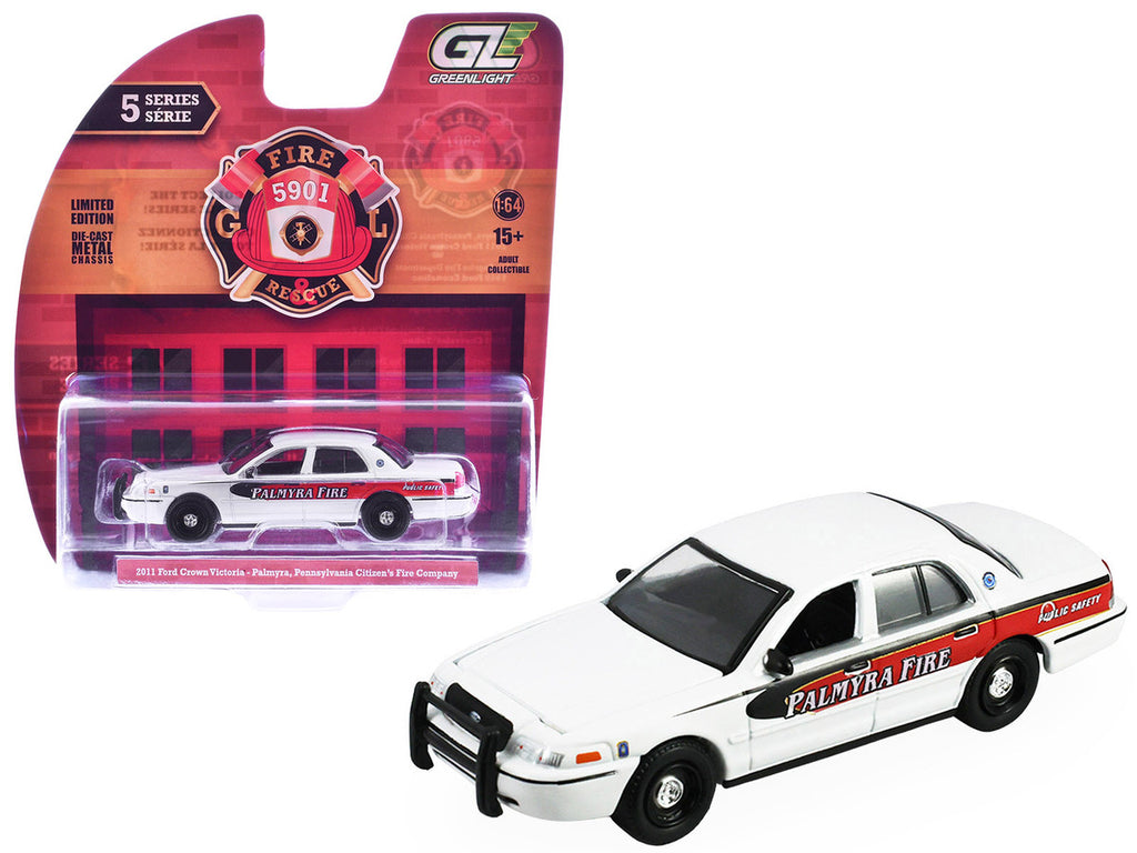 2011 Ford Crown Victoria "Palmyra Pennsylvania Citizen's Fire Company" White with Graphics "Fire & Rescue" Series #5 1/64 Diecast Model Car by Greenlight-4