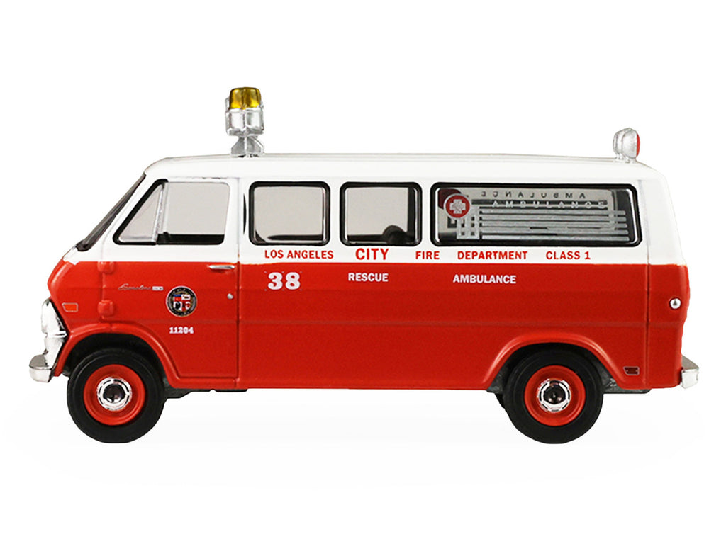 1969 Ford Econoline Ambulance "Los Angeles Fire Department" Red and White "Fire & Rescue" Series #5 1/64 Diecast Model Car by Greenlight-3