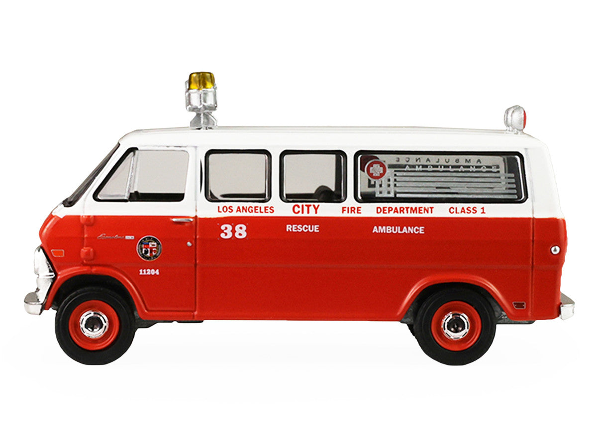 1969 Ford Econoline Ambulance "Los Angeles Fire Department" Red and White "Fire & Rescue" Series #5 1/64 Diecast Model Car by Greenlight-3