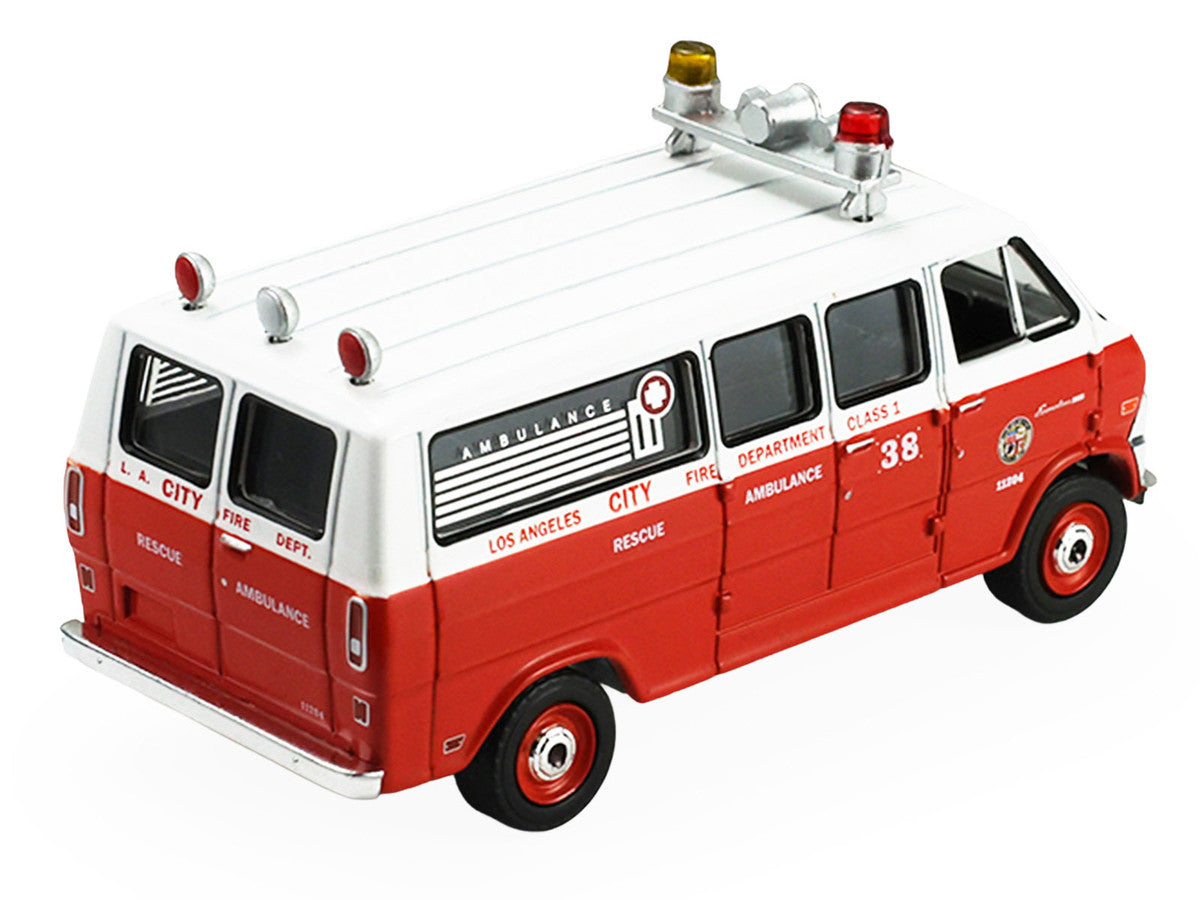 1969 Ford Econoline Ambulance "Los Angeles Fire Department" Red and White "Fire & Rescue" Series #5 1/64 Diecast Model Car by Greenlight-1