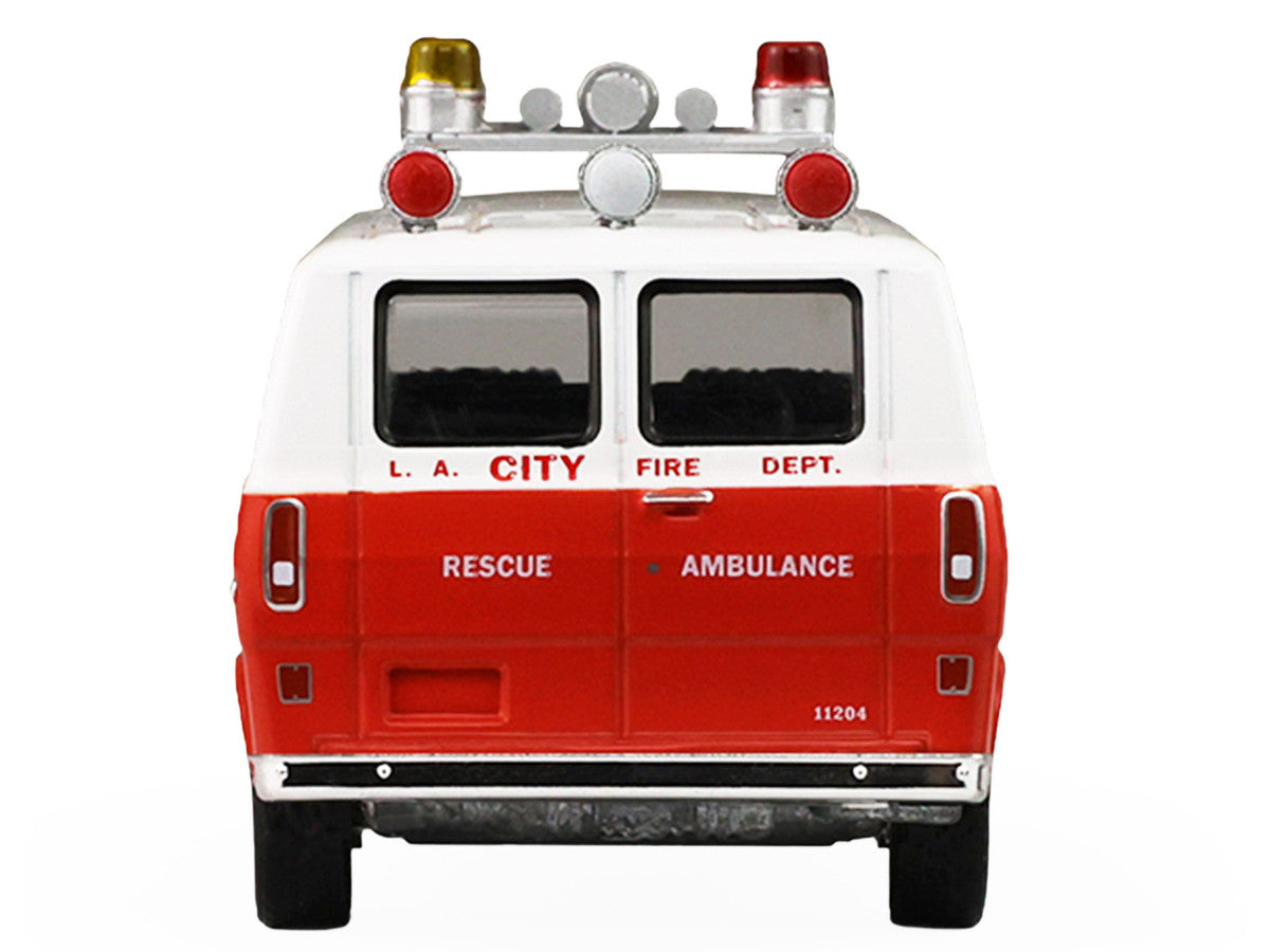 1969 Ford Econoline Ambulance "Los Angeles Fire Department" Red and White "Fire & Rescue" Series #5 1/64 Diecast Model Car by Greenlight-2