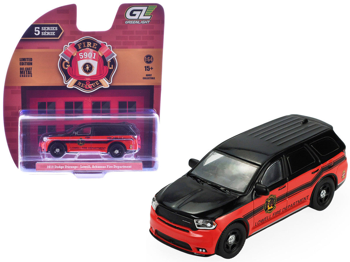 2019 Dodge Durango "Lowell Arkansas Fire Department" Red and Black with Black Stripes "Fire & Rescue" Series #5 1/64 Diecast Model Car by Greenlight-4