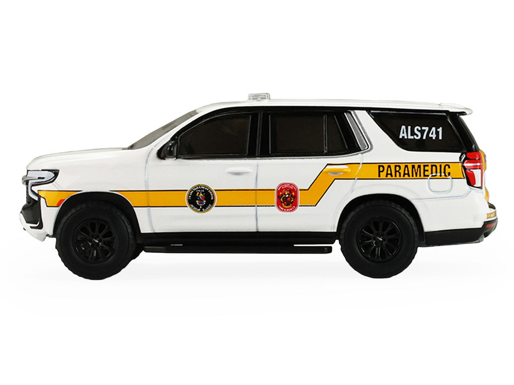 2024 Chevrolet Tahoe "Montgomery County Maryland Fire & Rescue Bethesda-Chevy Chase Rescue Squad" White with Yellow Stripes "Fire & Rescue" Series #5 1/64 Diecast Model Car by Greenlight-1