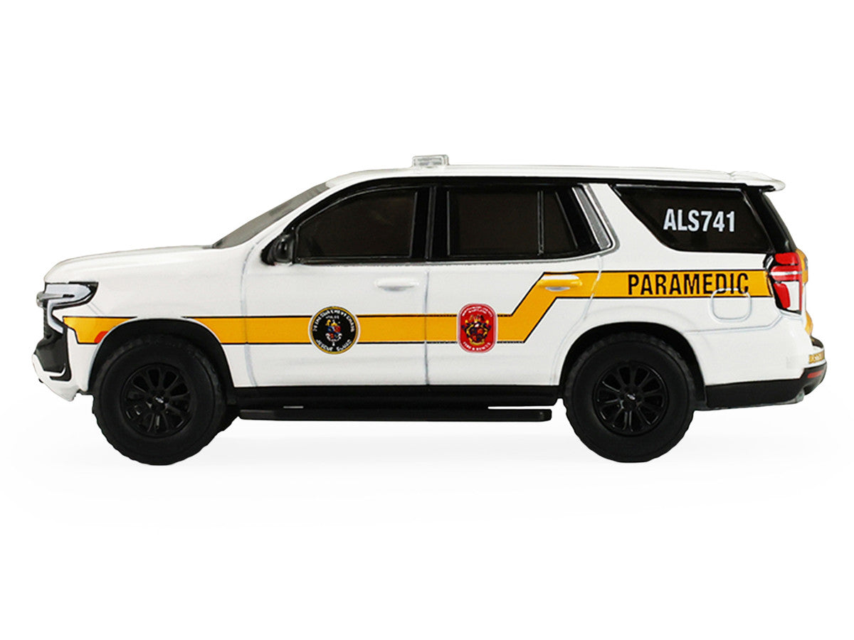 2024 Chevrolet Tahoe "Montgomery County Maryland Fire & Rescue Bethesda-Chevy Chase Rescue Squad" White with Yellow Stripes "Fire & Rescue" Series #5 1/64 Diecast Model Car by Greenlight-1