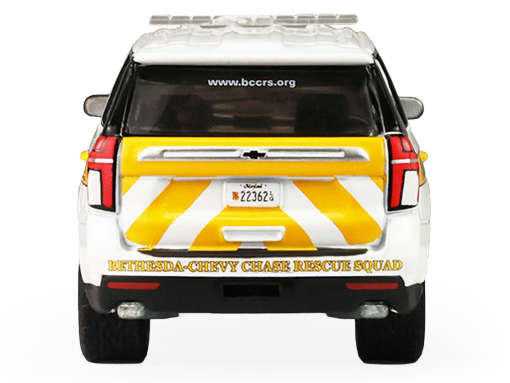 2024 Chevrolet Tahoe "Montgomery County Maryland Fire & Rescue Bethesda-Chevy Chase Rescue Squad" White with Yellow Stripes "Fire & Rescue" Series #5 1/64 Diecast Model Car by Greenlight-2
