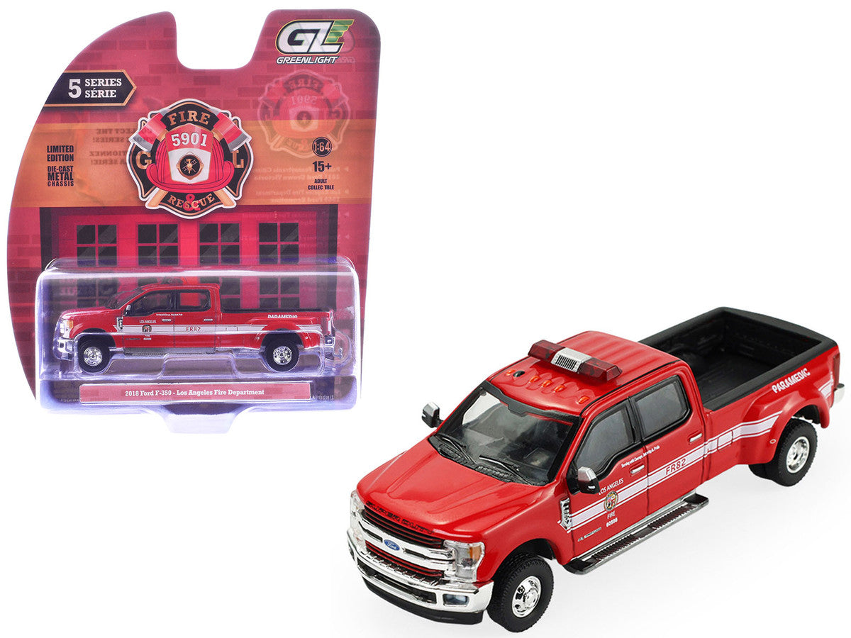 2018 Ford F-350 Pickup Truck "Los Angeles Fire Department" Red with White Stripes "Fire & Rescue" Series #5 1/64 Diecast Model Car by Greenlight-4